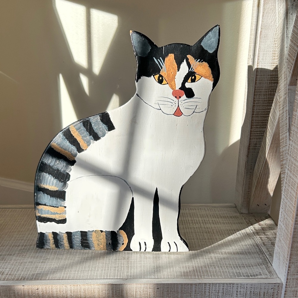 Handcrafted Calico Cat Decor 12” x 9.5”
